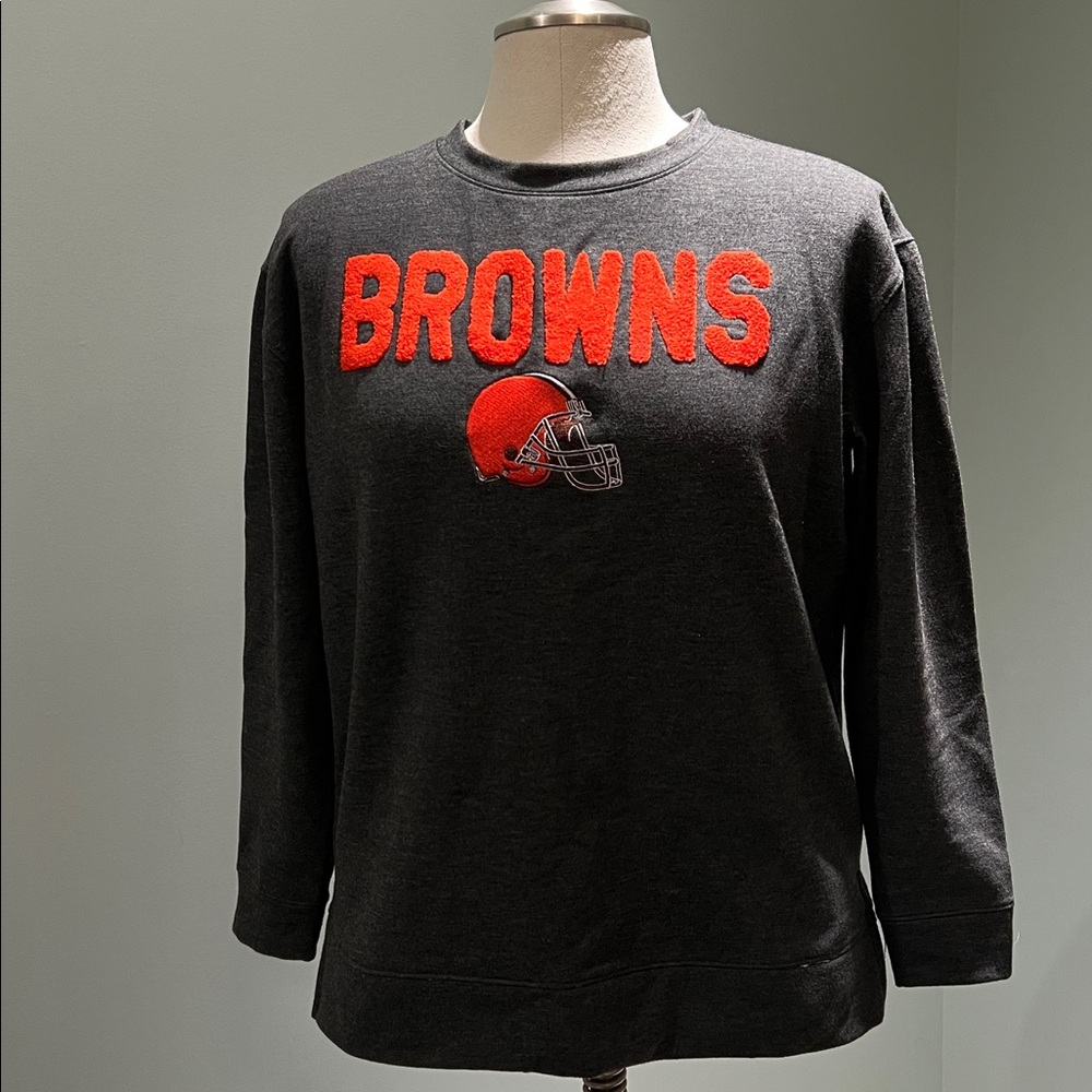 NFL Team Apparel Sleepwear Cleveland Browns Gray Pullover Sweatshirt Crew Neck M - Picture 2 of 9
